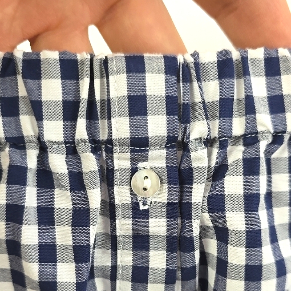 Reitmans Women's Navy White Gingham Mini Checkered Off Shoulder Cotton Top M - Picture 5 of 11